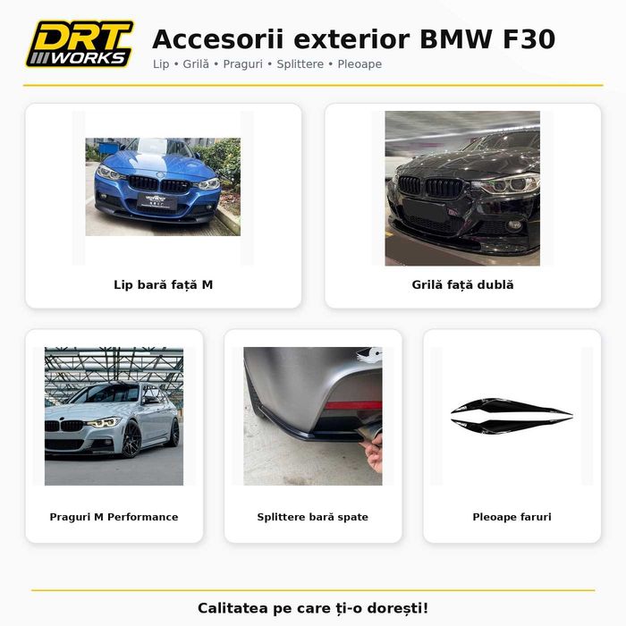 Accesorii BMW Seria 3 F30 Sedan | Eleroane Lip Praguri Grila Pleoape Embleme Capace Tuning DRT WORKS