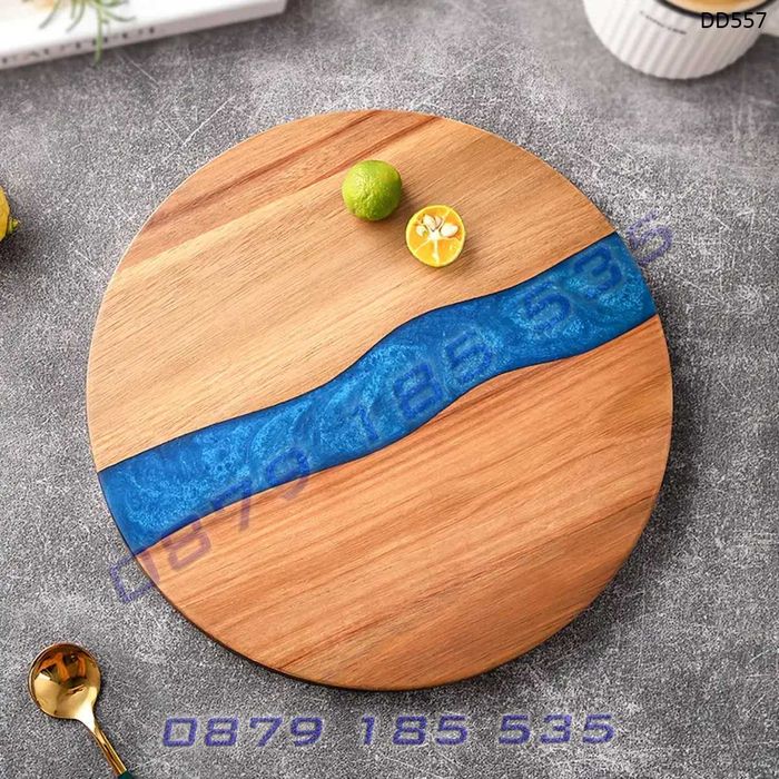 Кръгла кухненска дъска цветна епоксидна смола акациево дърво рязане