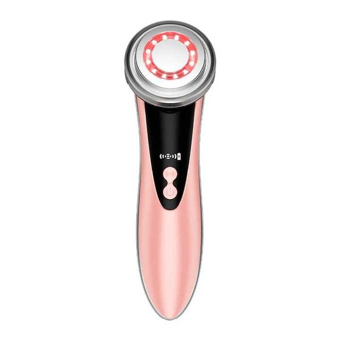 Aparat masaj facial 4 in 1, roz, cu 4 moduri, functie de lumina rosie si albastra, incarcare USB