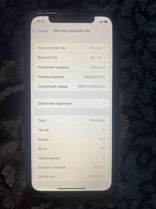 Iphone X / 256 GB