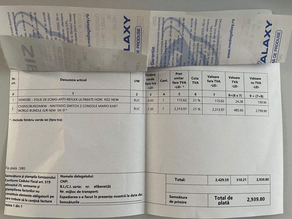 Vand Nintendo Switch 2 în garanție, cu folie de protecție aplicata.
