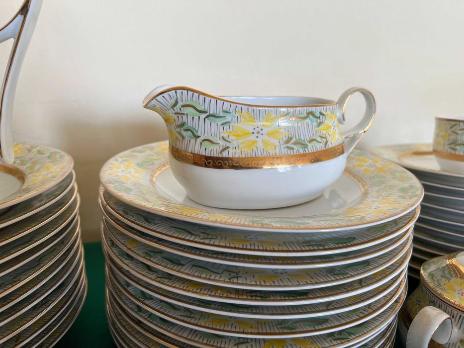 Serviciu masă și cafea porțelan CAMINA (12 persoane) - 80 piese, pictat manual cu aur