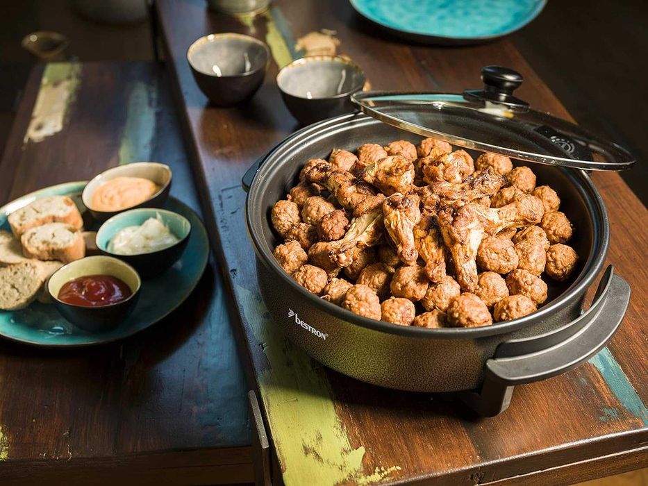 ПРОМО 2г Гаранция Нов Дълбок Уок Тиган Bestron AHP1200, 1200W, 28.5см