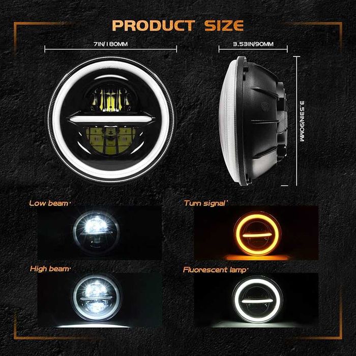 НОВ МОДЕЛ 200W 7 Инчови LED Фарове за Lada Niva Jeep Wrangler Cherokee