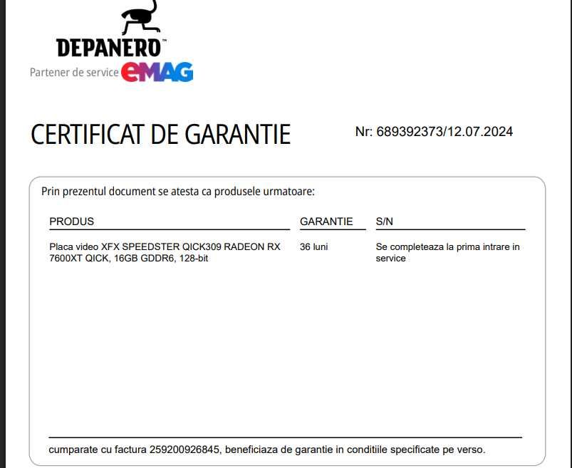 Placa video XFX SPEEDSTER QICK309 RADEON RX 7600XT 16GB GDDR6, 128-bit