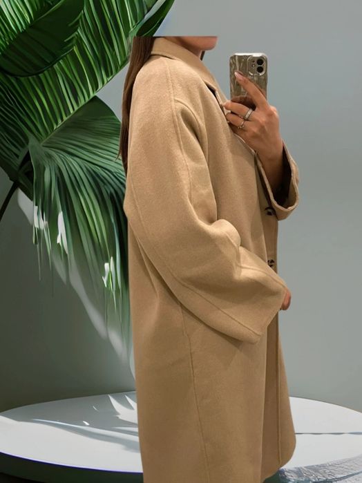 Palton de primăvara duble faced bej camel deschis cu lână Zara XS S