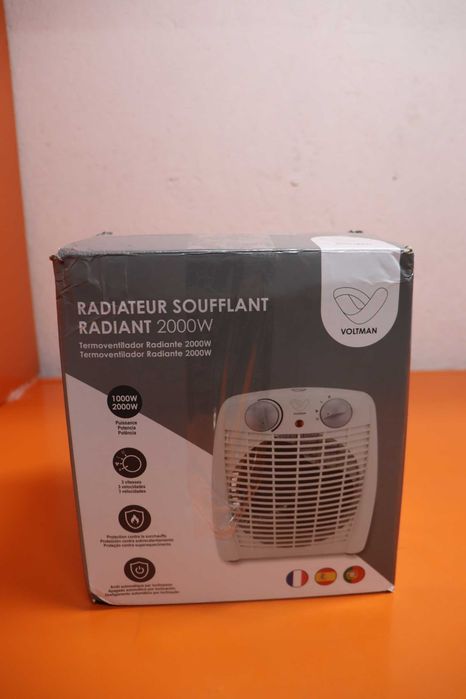 Вентилаторна печка DIO 2000 W с регулируем термостат, 2 степени на отопление и 3 режима, бяла