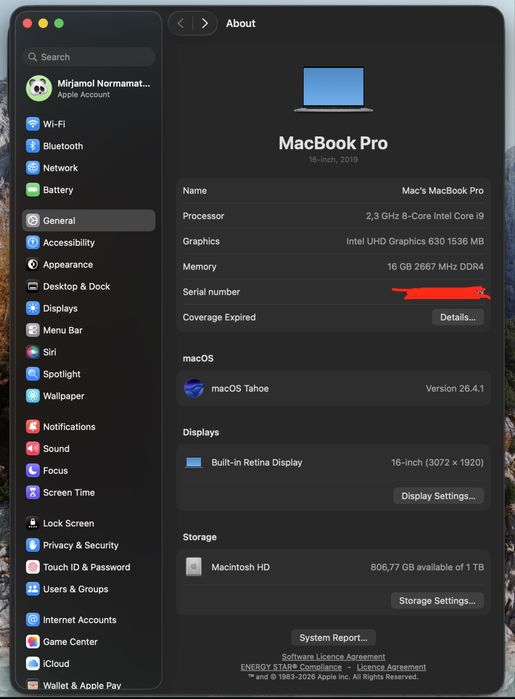 MacBook Pro 16” 2019 sotiladi