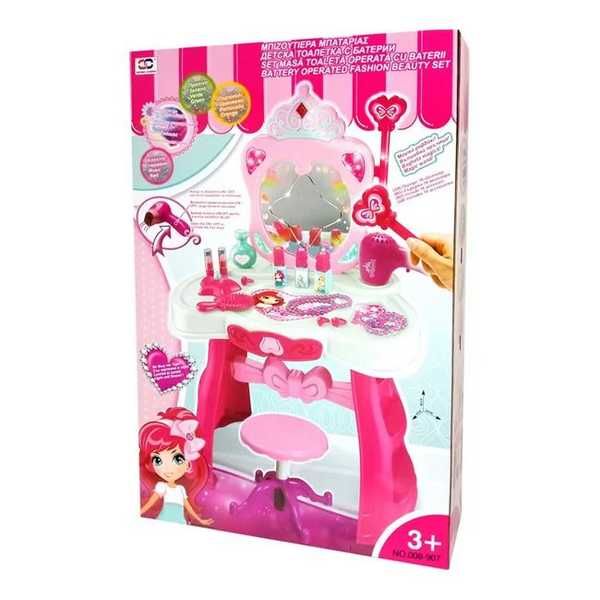 Детска тоалетка с огледало, звук и светлини, 18 части, Розов