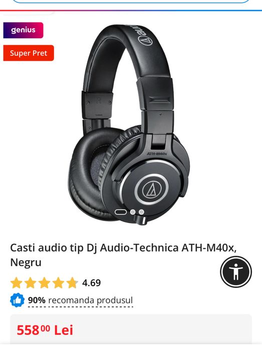 Casti audio tip Dj Audio-Technica ATH-M40x, sigilate, ocazie, transport inclus