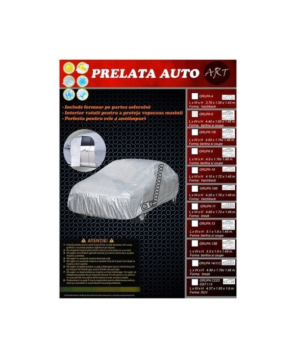 Prelata auto GRUPA 9 DELUX Dimensiuni