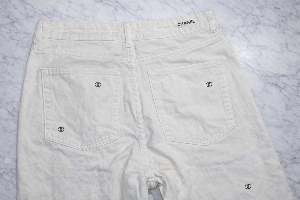 нови дънки слонова кост бели шанел прави панталон дълъг chanel деним