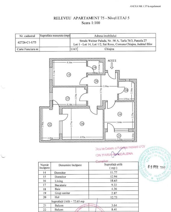 Direct proprietar | 3 camere | 72,6 mp (84,7 mp cu balcoane) | Parcare