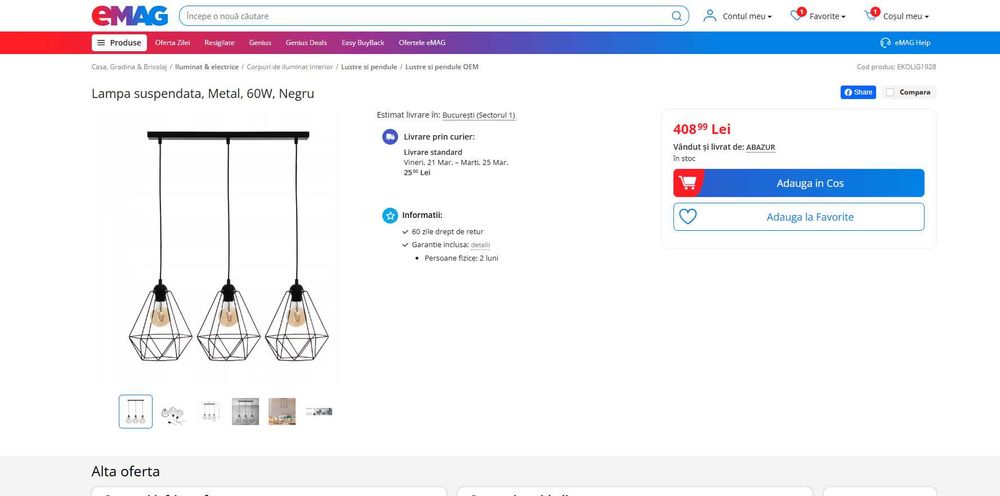 Lampa suspendata( lampadar) 3 bulbi, Retro design, REDUS de la 410RON