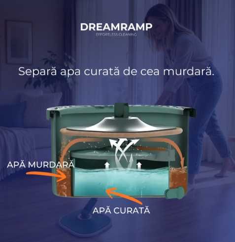 Set Mop Rotativ cu Galeata DreamRamp, Separa Apa Murdara de Cea Curata