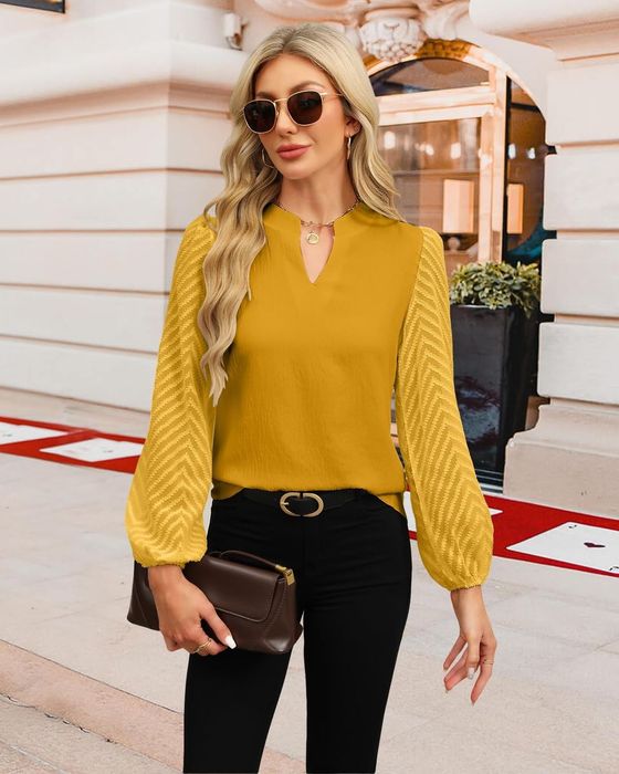 Bluză damă elegantă galben muștar mâneci dantelă XXL