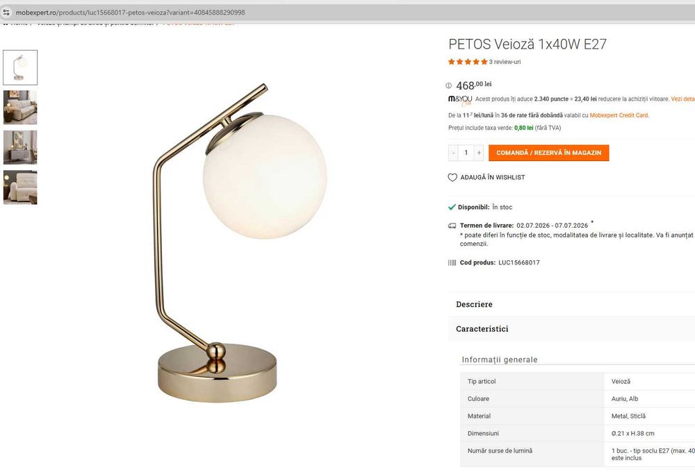 Vand corpuri de iluminat PETOS Mobexpert