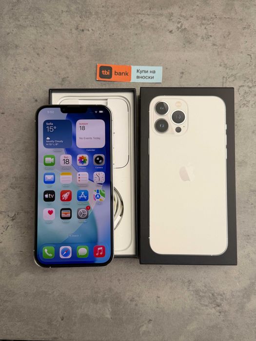 100% Батерия! КАТО НОВ! iPhone 13 Pro Max * Лизинг от 15€/мес  Silver - бял / сив