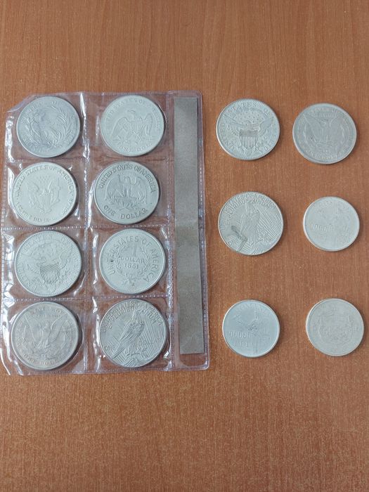 Lot 14 monede vechi dolar USA si lei (copii)