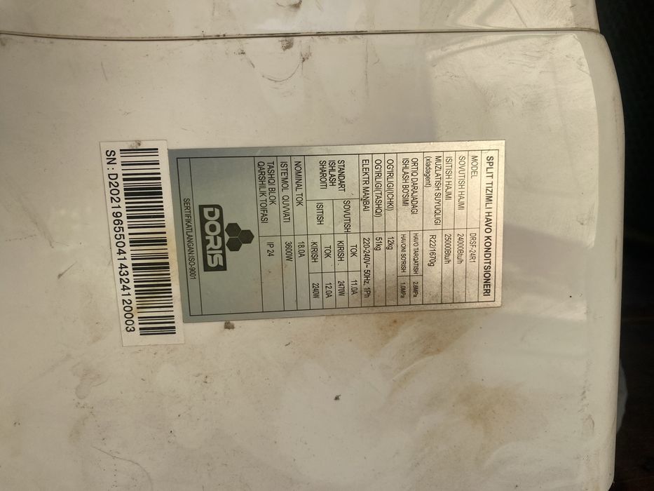 Doris konditsioner 24 b/u narxini kelishamiz