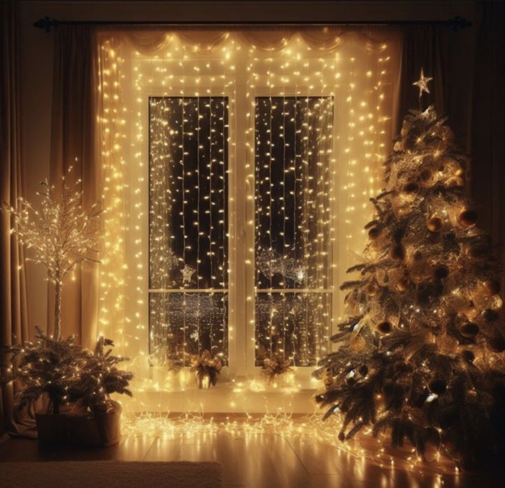 Электрогирлянда Дождик, штора цвет свечения теплый белый 3 м