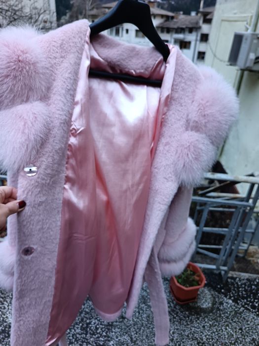 Палто алкантара с естествен косъм от лисица