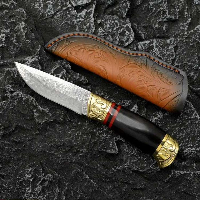 Cutit Damasc Mongol Blade, teaca piele prelucrata manual