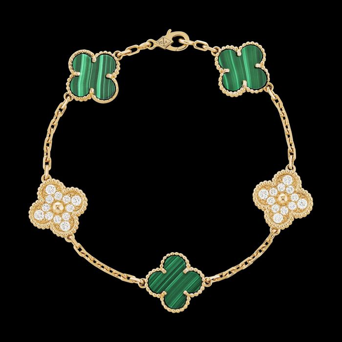 Van Cleef & Arpels VCA Silver Green Diamond 5 Alhambra Дамска Гривна