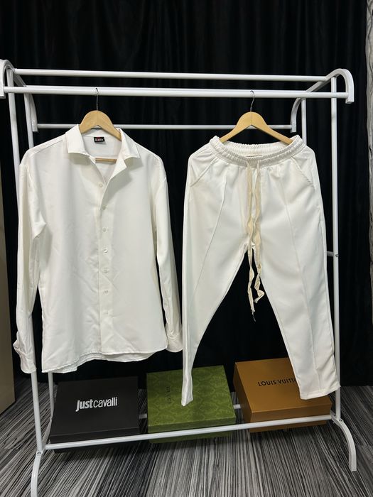 Compleu alb barbati elegant casual camasa + pantaloni xxl