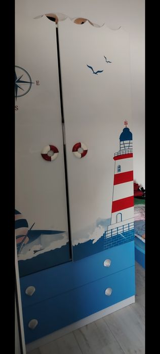 Mobilier copii Mobexpert tematica marina: șifonier,pat,noptiera, birou plus cadouri la  achiziția mobilierului:covor,saltea, galerie,draperie,etc
