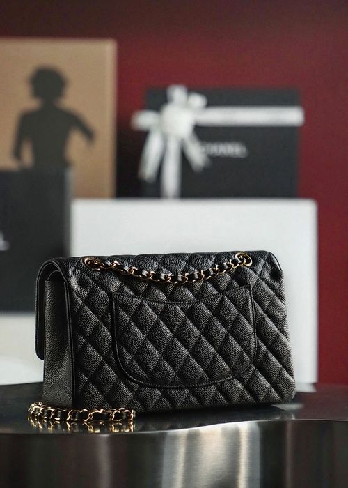 Geanta Chanel classic flap 25cm piele caviar, tip Premium