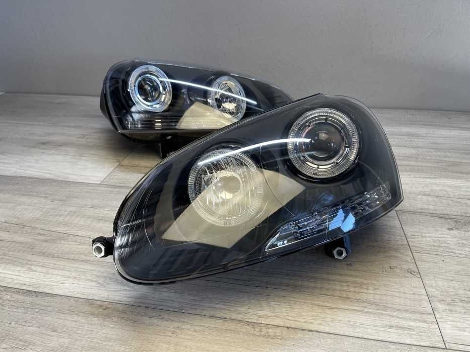 Far faruri VW Golf 5 Jetta Angel Eyes look negru cu lupa NOU