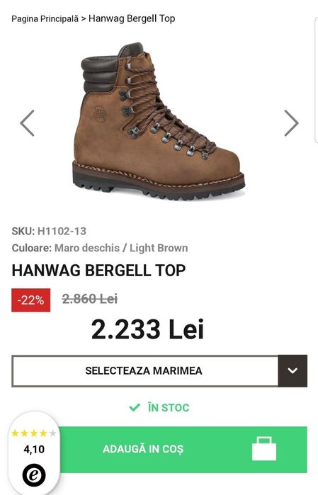 Bocanci HANWAG Bergell piele ghete de vânătoare alpinism colțari 37, 5