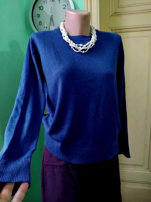 Pulover matase si lana , albastru cerneala