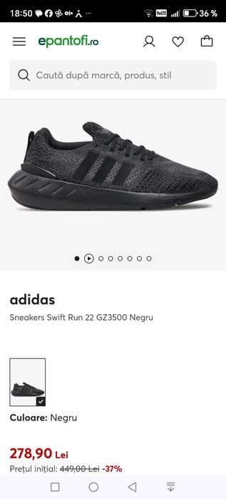 Adidas Swift Run 22 culoare negru nr 38