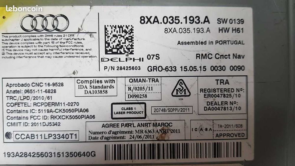 AUDI A1 S1 Mmi 3G Sat Nav Dvd Cd Multimedia 8XA.035.193.A