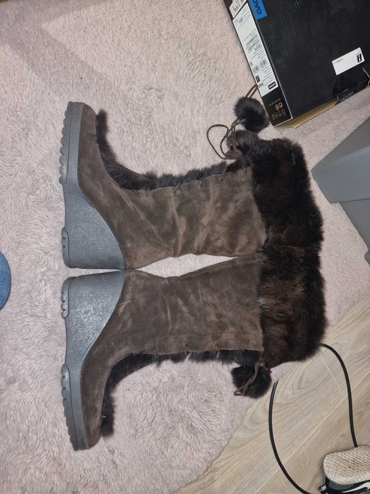 Coach cizme Karita wedge boots piele intoarsa si blana de iepure