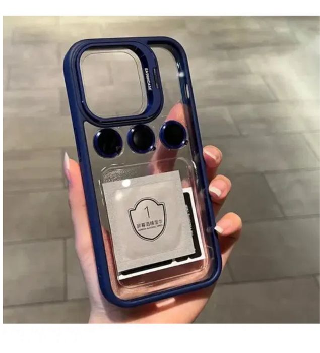 Iphone 14/15 PLUS PRO MAX - Husa Stativ Clear Back+ Folie Camera