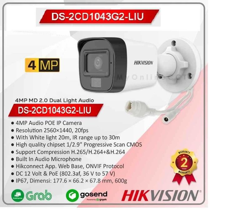 Camera IP Hikvision DS-2CD1043G2-LIU 4MP 2.8mm Smart Hybrid microfon PoE noua Sigilata