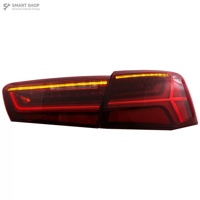 Stopuri Full LED compatibil cu Audi A6 4G C7 (2011-2014) Red Clear Facelift Design Semnalizare Secventiala
