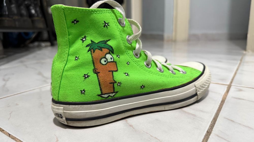CONVERSE обувки високи зелени с рисунки