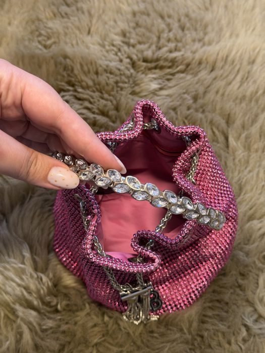 Малка чанта с камъни, розова, тип pouch