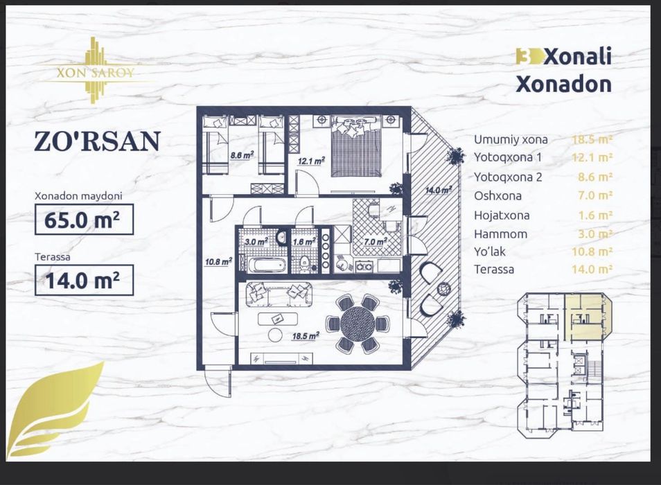 Zo’rsan 3 xonali