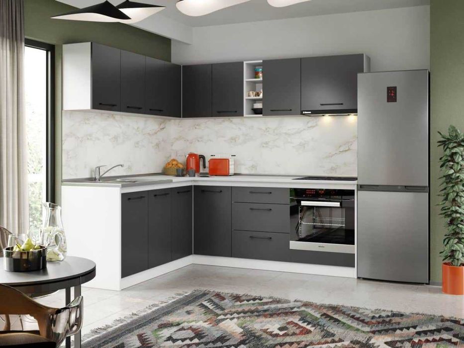 Set Mobila Bucatarie Colt Mina Grafit 180*220 Gri Antracit - C86