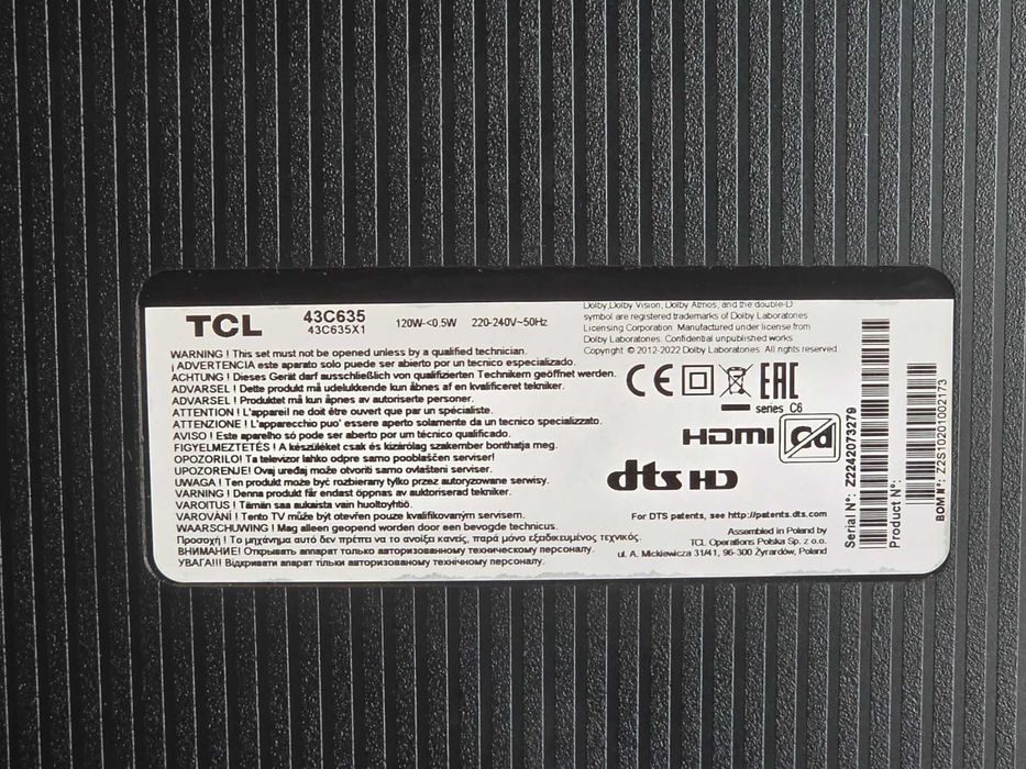 Смарт телевизор TCL QLED 43C635, 43" (108 см), Smart Google TV, 4K Ultra HD НОВ!!!