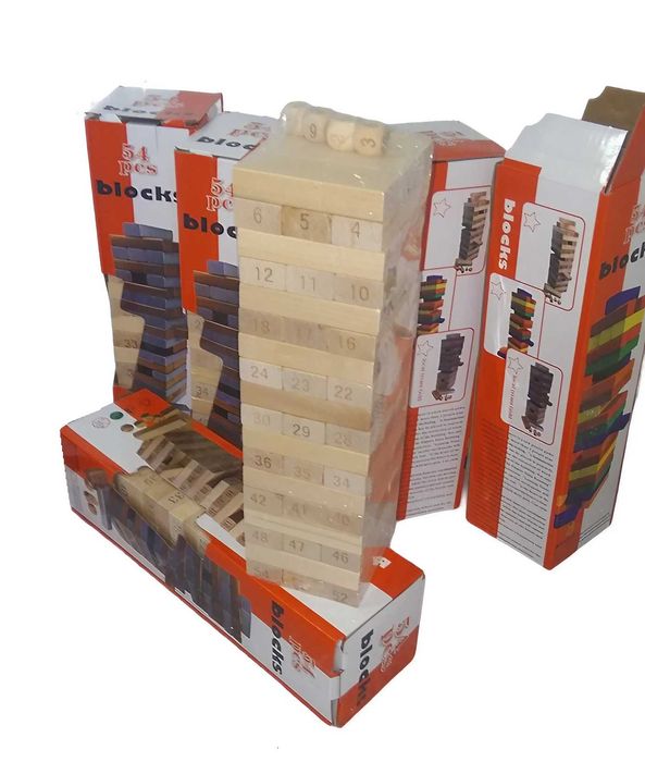 Дървена Дженга Кула с 4 зара и 54 блокчета JENGA / дървен строител