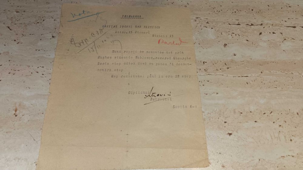 TELEGRAMA, document  WW II din 15.11.1940