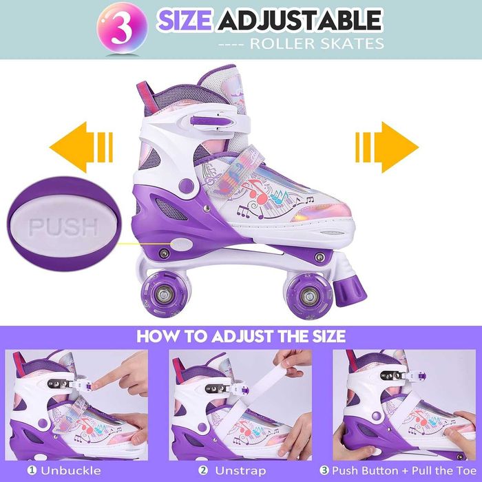 Ролкови кънки Hikole за момичета с 4 колела с ярки, регулируеми, дишащи