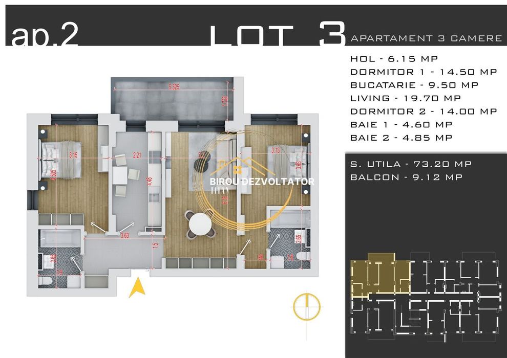Decomandat Mare zona verde IKEA 15 min de metrou 2 bai Parcare Bonus — fotografia 3