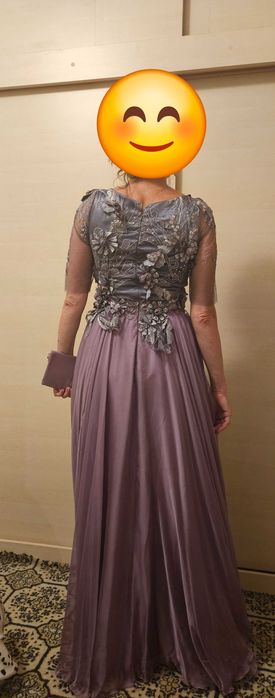 Rochie de gala Unicat matase naturala si dantela brodata mar.M